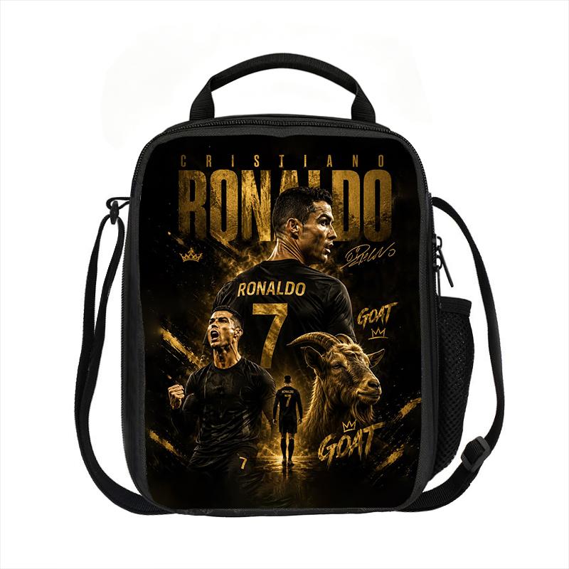 Leer, Reis Geïsoleerde Lunchtassen Ronaldo Thermische Tas Voetbalster Lunchcontainer Lekvrije Tote Lunchbox Voedselopbergzakken