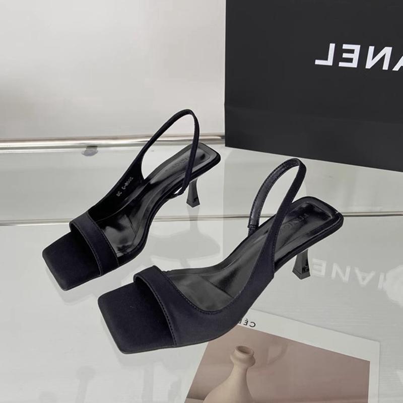 Fashion SUOJIALUN 2024 Summer New Brand Women Sandal Fashion Square Toe Shallow Ladies Elegant Slides Thin High Heel Outdoor Dress Pumps