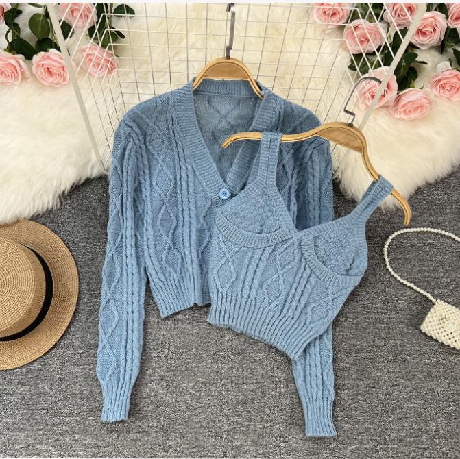 Soft Twist Sweater Two-Piece Set: 2025 Spring/Autumn Knit Cardigan & Women's Coat