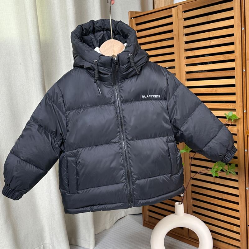 

Новый детский пуховик для мальчиков и девочек, повседневная короткая куртка на белом утином пуху с капюшоном, детская одежда 140cm