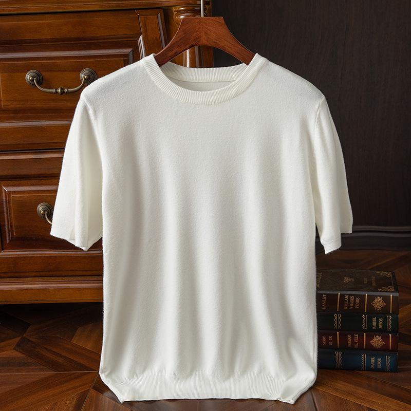 Men's Korean Style Slim Fit Knit T-shirt - Short-Sleeved, Round Neck, Spring/Autumn