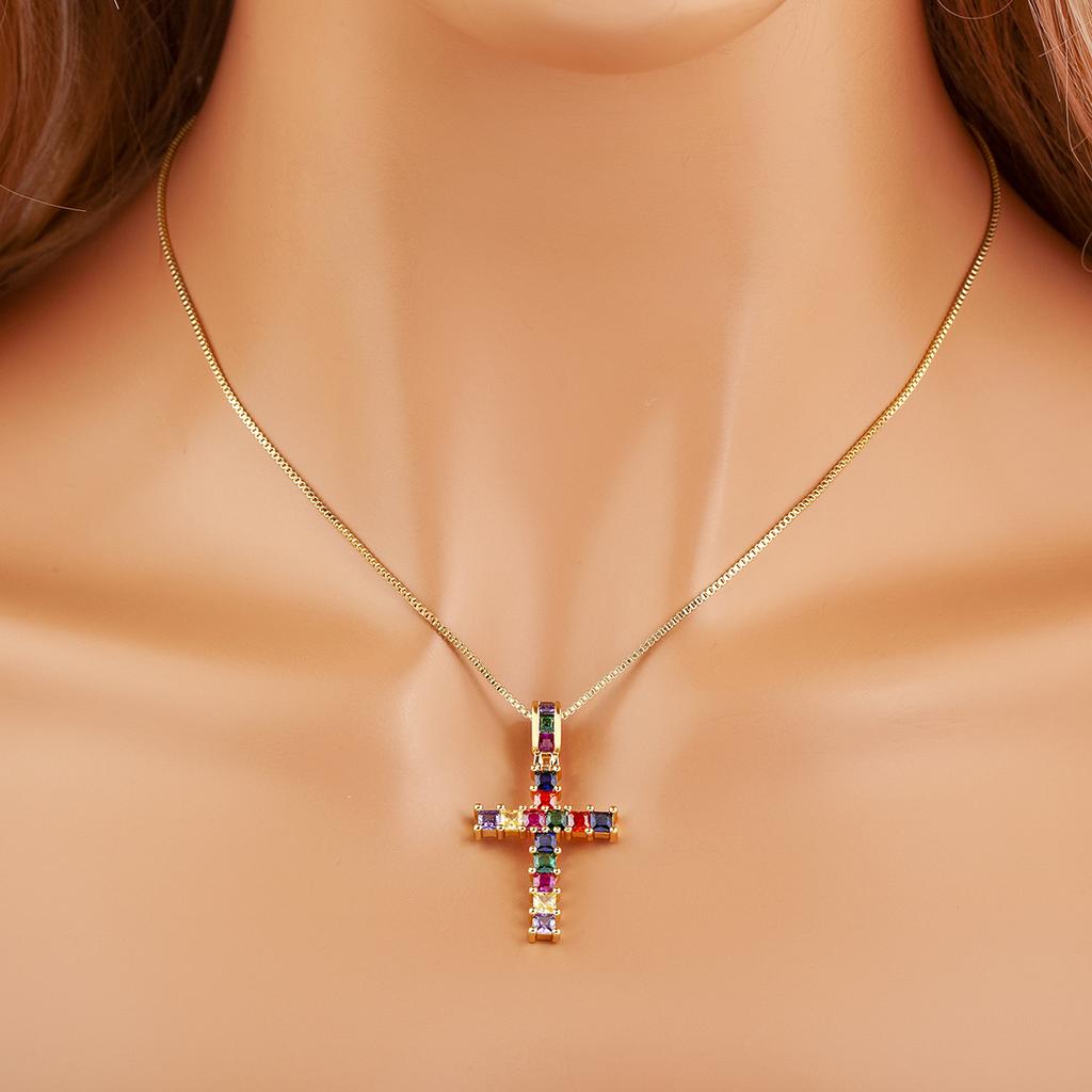 Nidin Hot Sale Square Shape Zircon Jesus Cross Pendant Necklace For Female Male Daily Party Charm Jewelry Wholesale Accessories