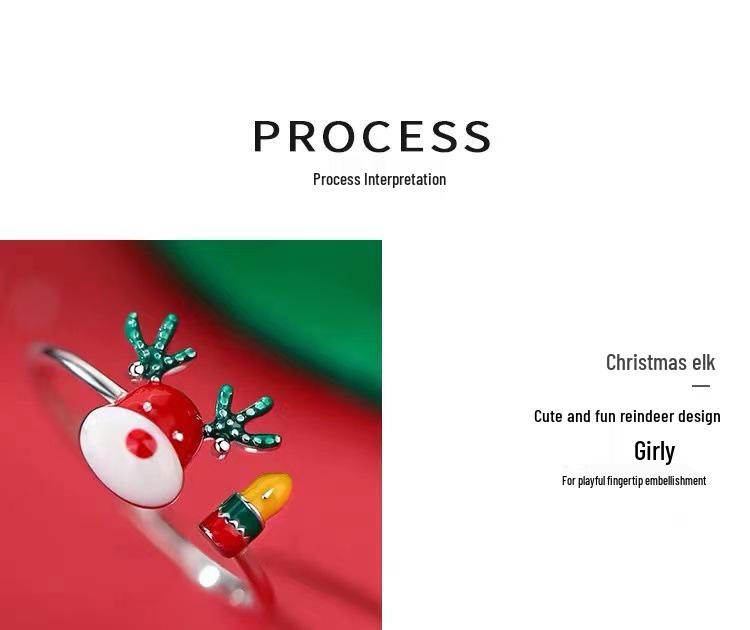 925 Silver Plated Christmas Antler Women's Open Ring - High-End Plain Band for Index Finger