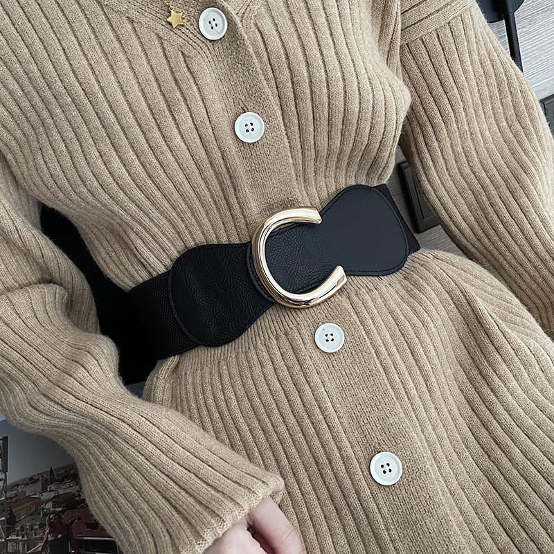 Elegant Women's Black Waist Cincher Belt With Flexible Stretch For Fashionable Dresses