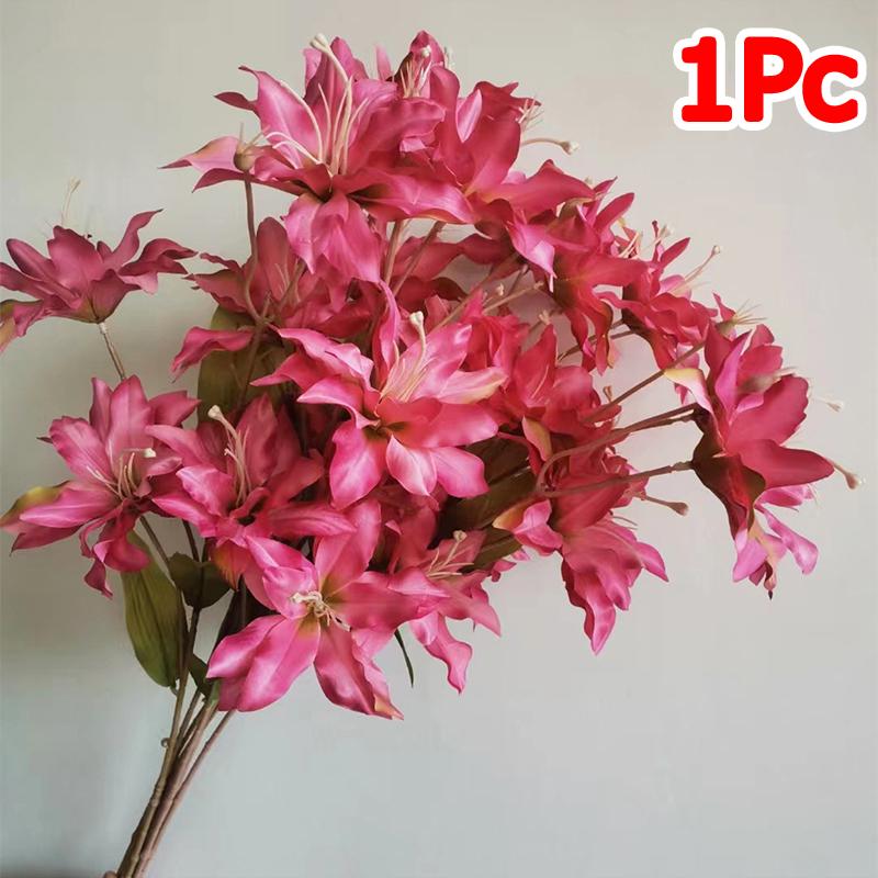 

1PC Long Stem Wedding Artificial Tiger Skin Lily Bouquet Thanksgiving With 3 Lily Buds Office Decoration 1Pc рожевий червоний колір