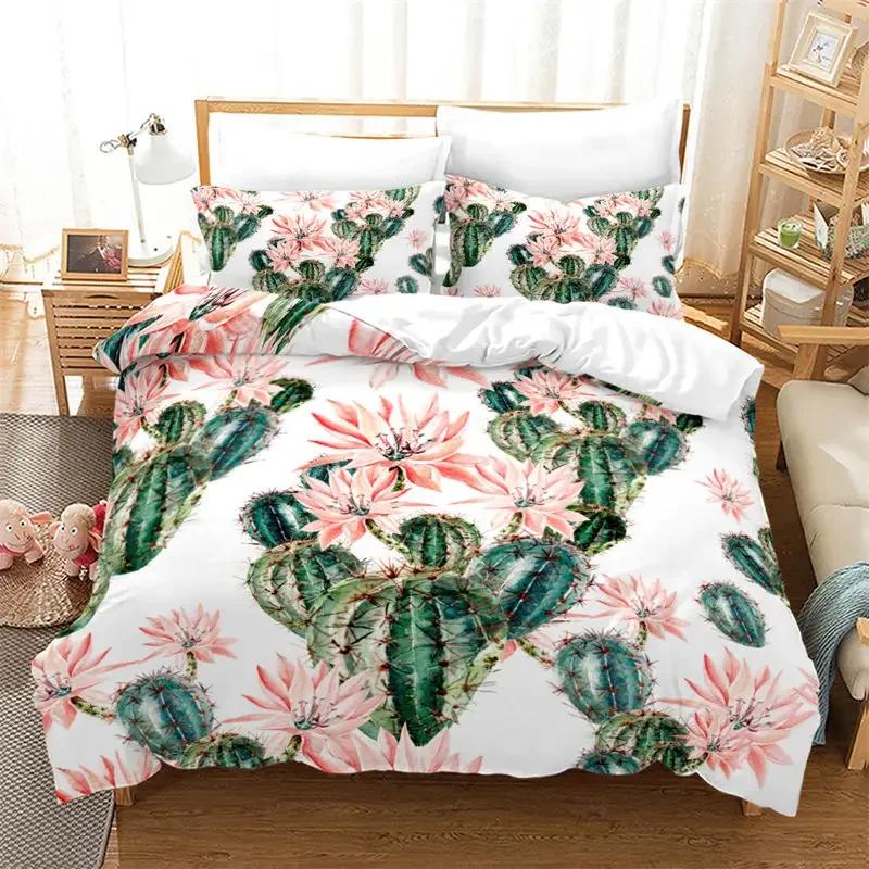 Comforter Chic Cactus Bedding Set Queen For Kids Teen Decor Cartoon Green Plants Succulents Nature Art Floral Comforter