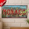 D-Flachdruck Vintage MONACO mit MonteCarlo Casino Berglandschaft Illustration Aluminiumblechmalerei Kennzeichen