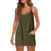 Women's Casual Solid Color V-Neck Buttoned Pullover Sleeveless Fake Two Piece Dresses