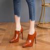 2025 Spring Cowhide Pointed To Platform Thin Heels Pumps Super High Heel Side Zipper Single Shoe Commuter Shoes