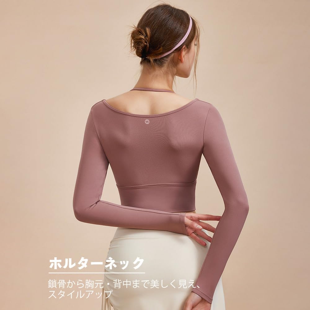 Yomoment Mesh Faux Layered Bra Top with Long Sleeve Yoga Shirt Top Cups,