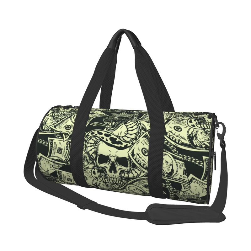 

Sports Duffel Bags Roses and Skull Dollars Gym Bag Overnight Workout Travel Tote Luggage for Men Women Yoga