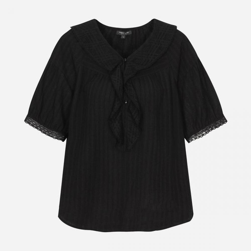 Thursday Island Women Ruffle V Neck Cotton Blouse White T264mbl226w black (BK)/S
