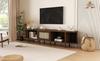 Oval TV Stand In Dark Walnut, Rattan Design - 180 Cm MDF Design, Adjustable Feet, 30 Kg Load Capacity
