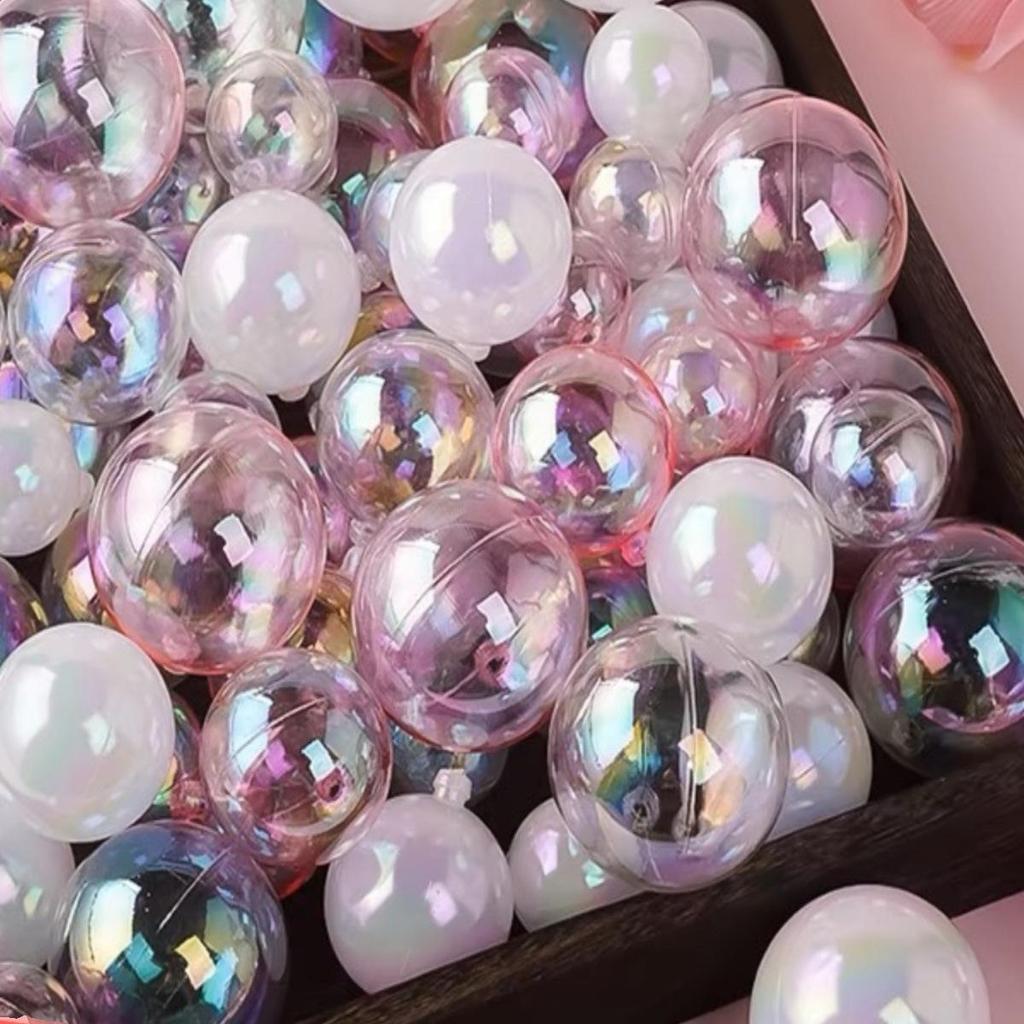 50 Iridescent Bubble Ball Cake Decorations - Colorful and Transparent Birthday Ornaments