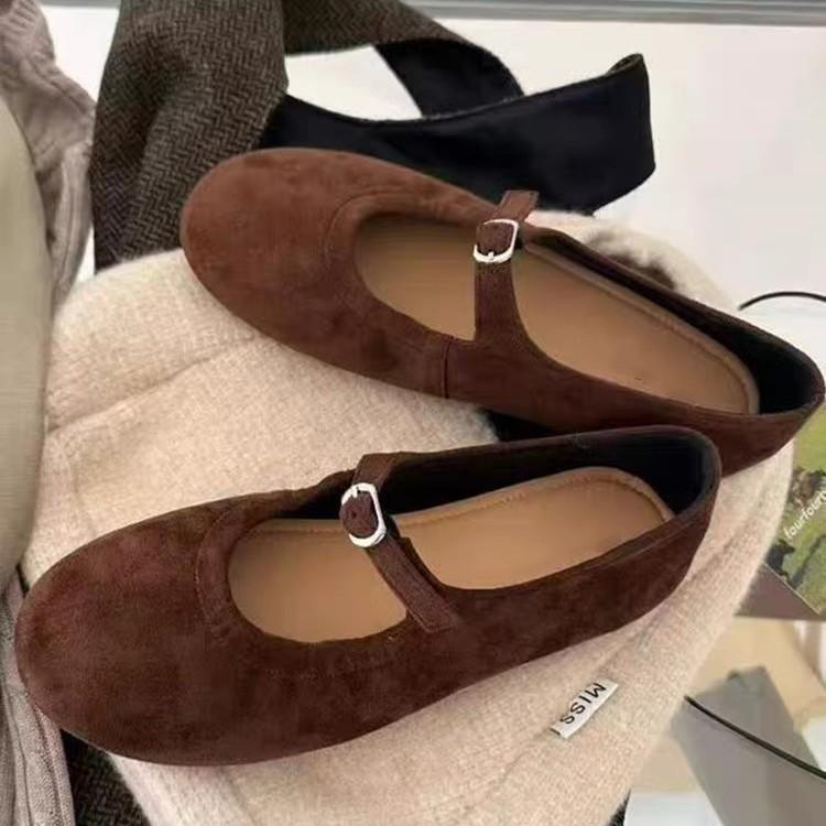 One word with shallow mouth single shoes women's round head Mary Jane shoes belt buckle youth Mori women's shoes