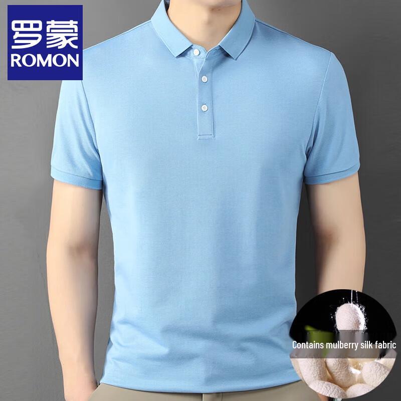 Romon Men's Quick-Dry Short-Sleeve Polo Shirt with Silk Blend