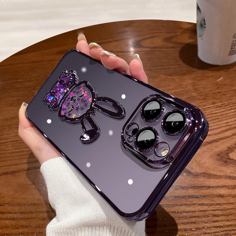 

Чехол для телефона с мультяшным кроликом и зыбучими песками для Iphone 11 12 13 14 Pro Max, защита объектива камеры, противоударное покрытие, блестящий корпус