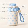 540ml Thermal Water Bottle Stainless Steel Polka Dot Straw Thermos Cup with Handle Retro Vacuum Flask Sports Activities