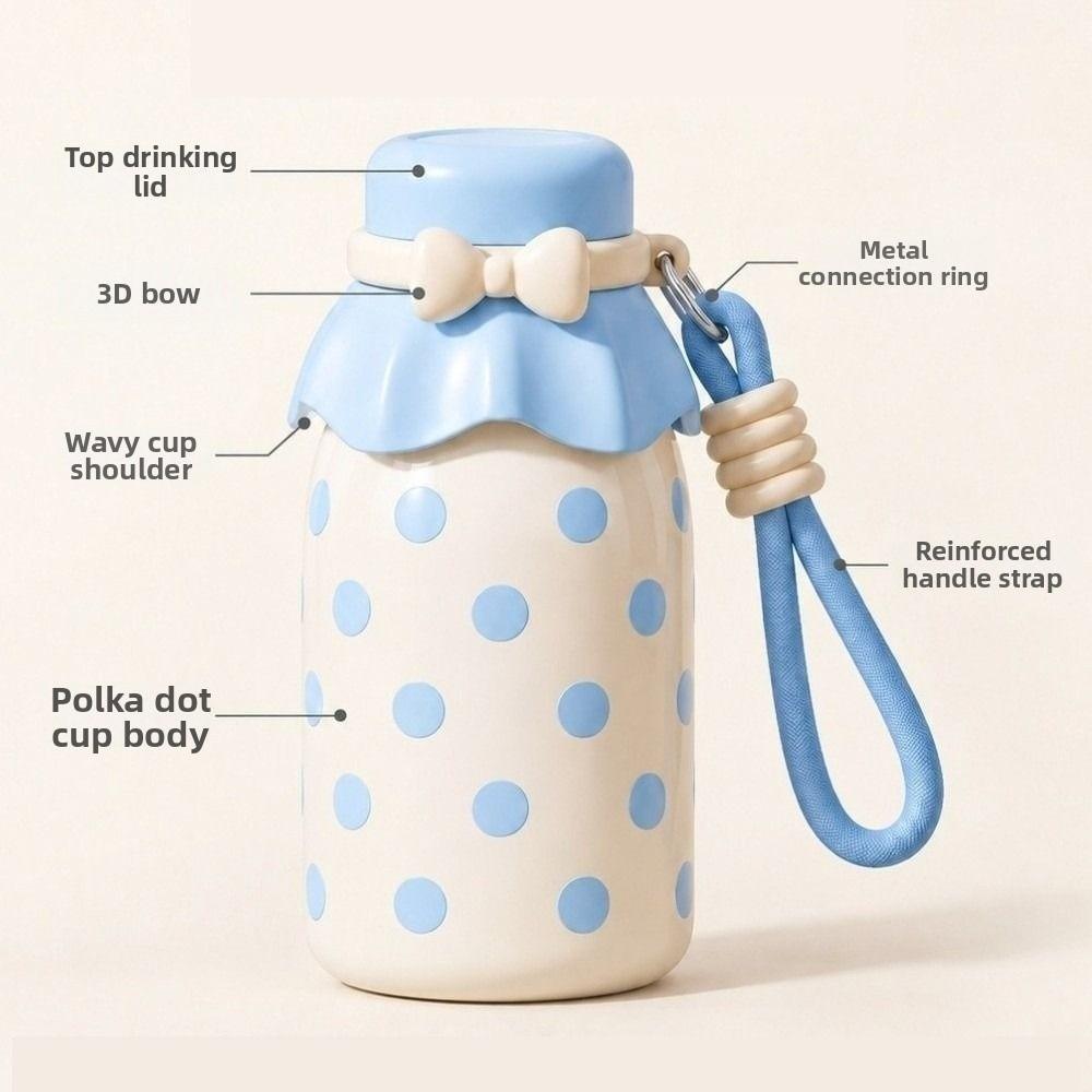 540ml Thermal Water Bottle Stainless Steel Polka Dot Straw Thermos Cup with Handle Retro Vacuum Flask Sports Activities