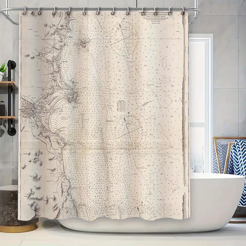 

Vintage Nautical Map Shower Curtain Ocean Sea Chart Bathroom Decor Waterproof Fabric Washable Liner W60H190(CM)-1 Pcs