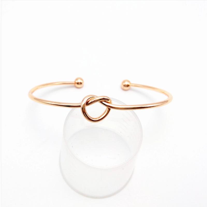 Rose Gold Heart Knot Open Bangle - Versatile Metal Bracelet for Women
