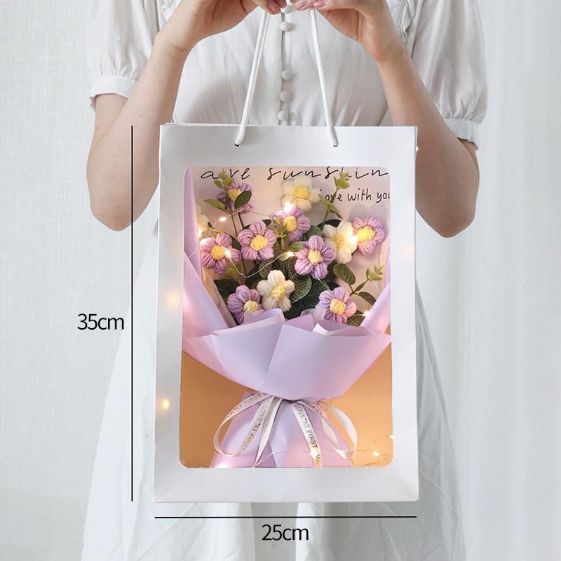 Artificial Flowers Bouquet Crochets Flower with Lights Wedding Guests Gift Graduation Bouquet Teachers' Day Gift Christmas Decor