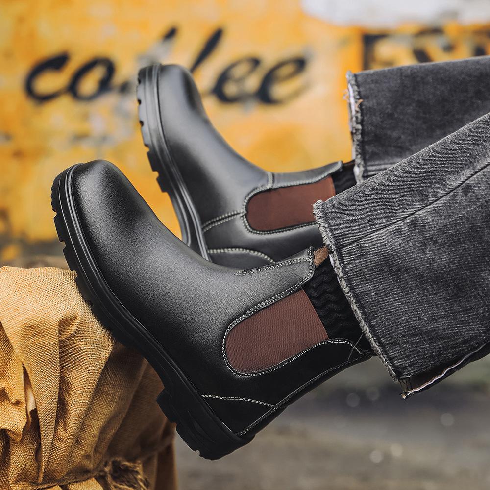 Slip-On Unisex Chelsea Boots Retro Couple Shoes Men Ankle Boots Women Cowboy Single Boots Mens Plus Size 35-49 Boot Men Shoes