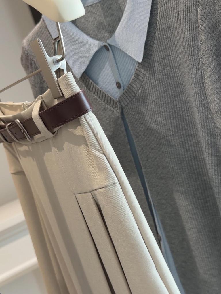 Korean Style Women's High Waist Pleated A-line Skirt for Spring/Summer