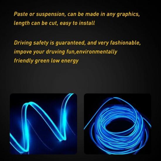 2M Blue LED Interior Car Decor Atmosphere Wire Light Strip Lamp Accessories New