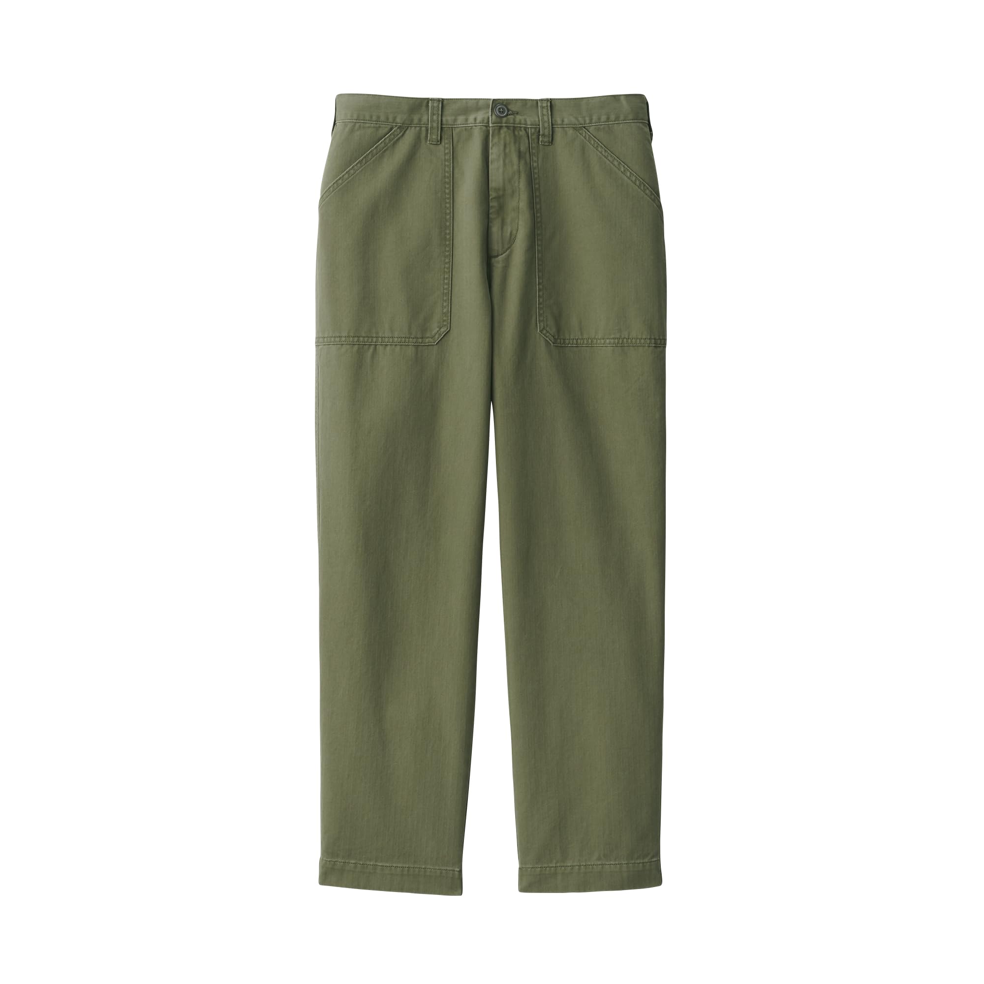 

MUJI Washed Herringbone Baker Pants AE0YBA4A Khaki Green 85 Мужские Мужские Мужские