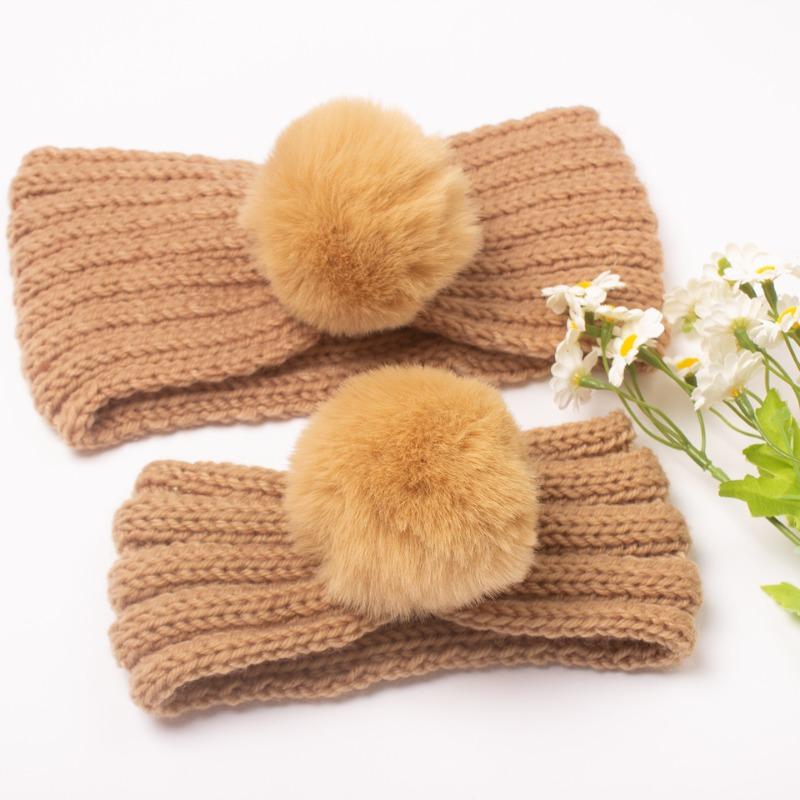 New parent-child autumn and winter warm headscarf set, mother and baby knitted wool headband, girls' headband