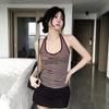 Korean Spice Girl Style Striped Neck Sling Vest Women's Summer New Slim and Skinny Unique Chic Halter Top