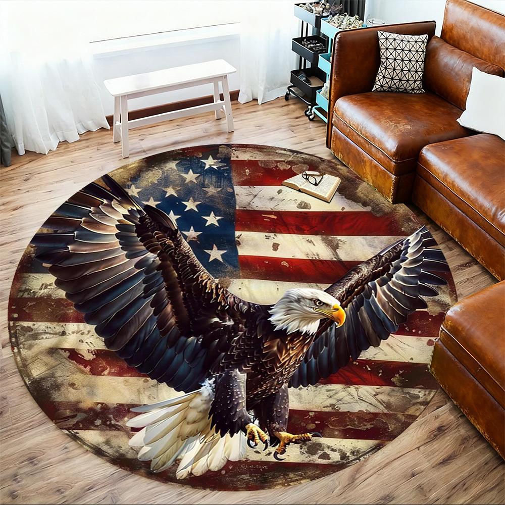 1pc American Flag Eagle Round Chair Mat Office Area Rug - Non-Slip, Floor Mat for Office, Bedroom, Ideal Home Decor Gift C0112121