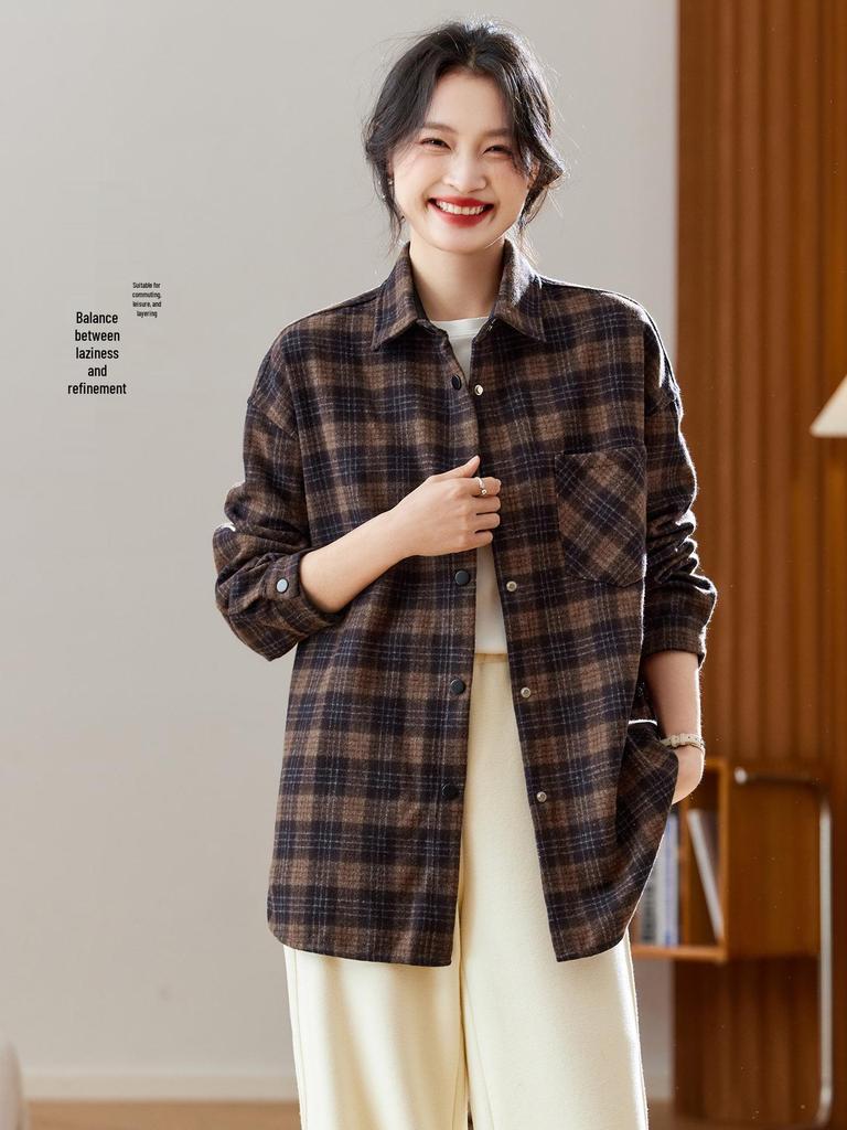 Women's Brushed Plaid Long Sleeve Shirt - Thickened & Warm, 2025 Autumn/Winter Collection