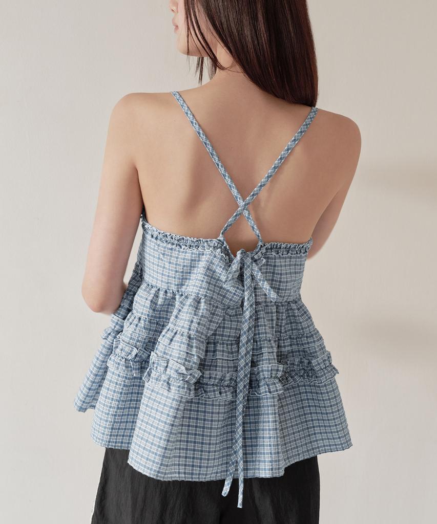 MUSINSA STANDARD WOMAN Women'S Check Frill Sleeveless Top [Blue]