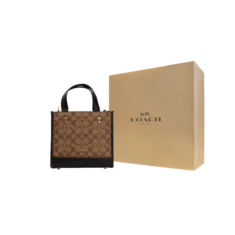 Coach Dempsey 22 Classic Monogram Print Colorful Strap Color Block Coated Canvas And Leather Tote Bag Women Tote Bags Brown C6918-IMNOX