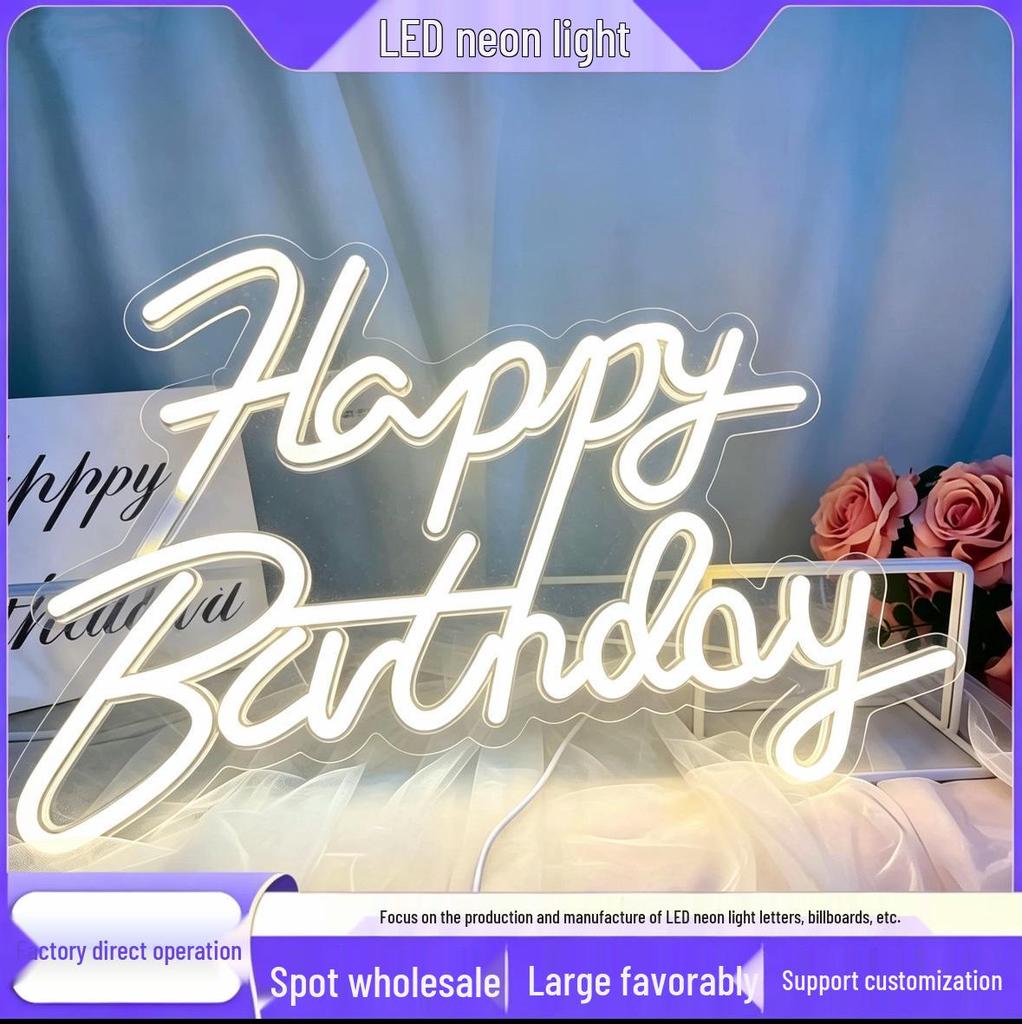 LED Neon Happy Birthday Decorative Sign - Acrylic Light for Party Atmosphere