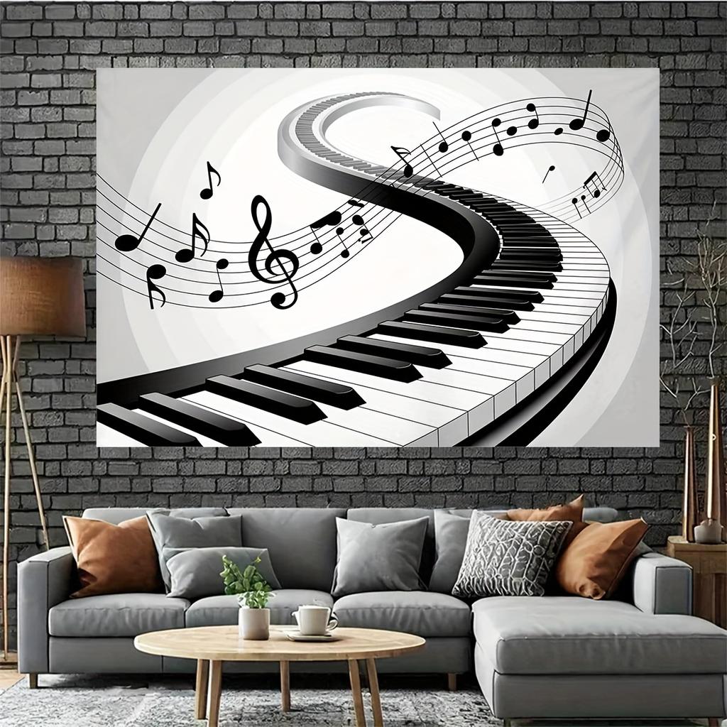 2D Planar Background Banner - Creative Piano Music Pattern Background Fabric, Used for Photo Party Supplies and Event Decoration