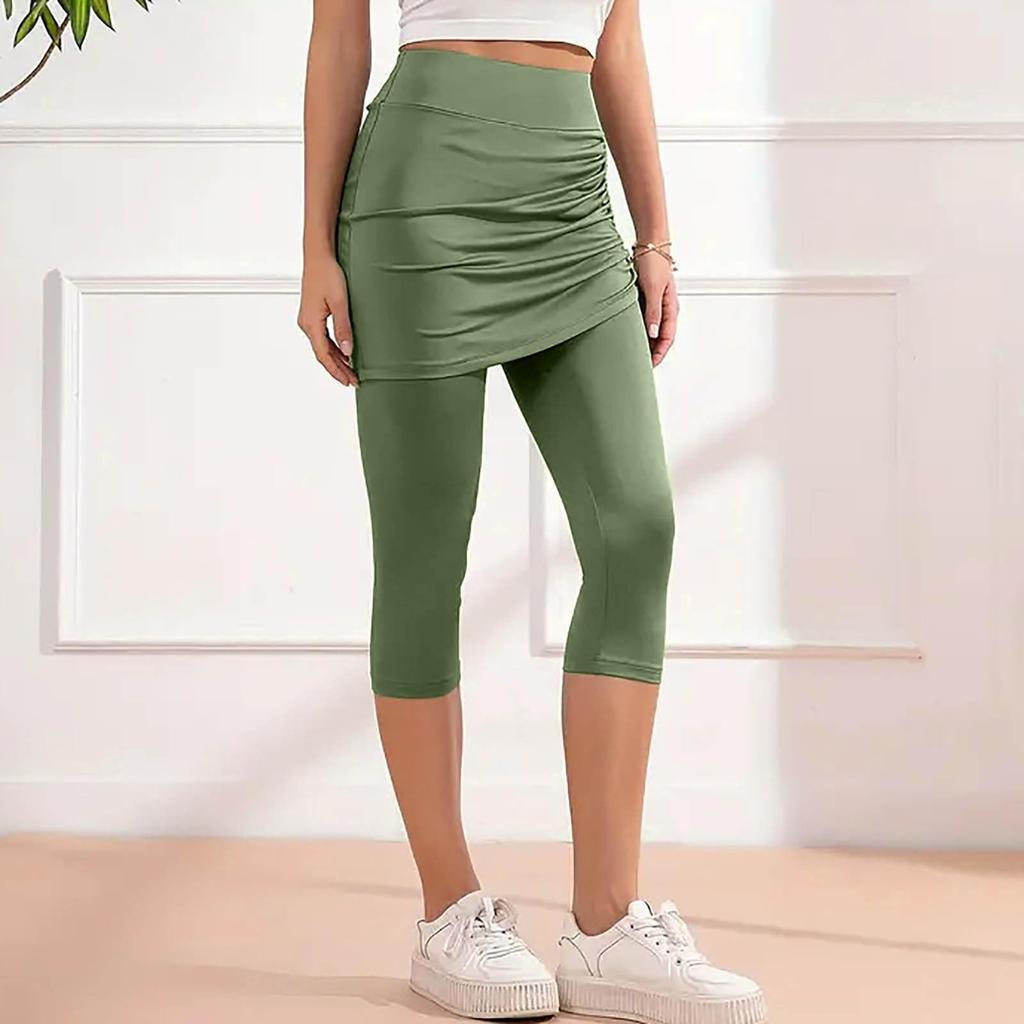 Damskie legginsy treningowe ze spódniczką ze sznurkiem, casualowe letnie z wysokim stanem, miękkie, sportowe spodnie do jogi