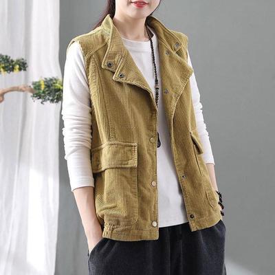 Damska wiosenna swobodna, sztruksowa kamizelka w stylu retro