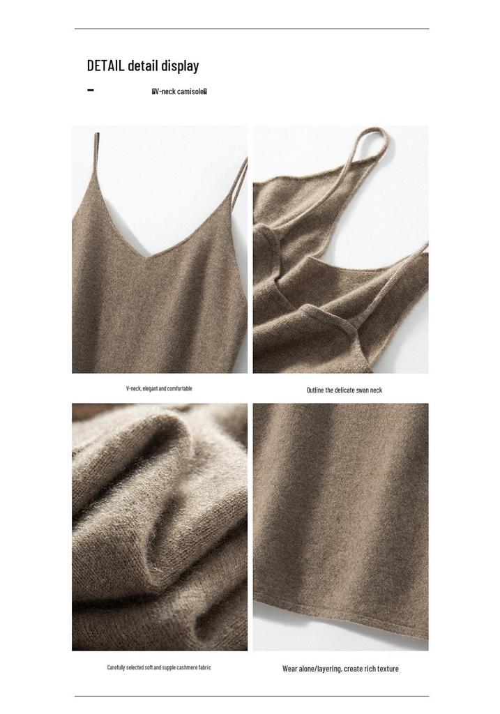 V-Neck Sleeveless Cashmere Knit Camisole Vest – Slim-Fit Women's Base Layer