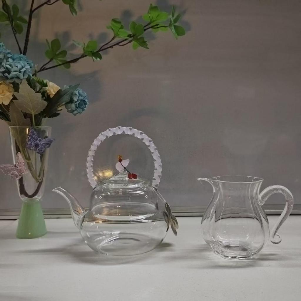 High Borosilicate Glass Teapot, Kung Fu Style Flower Design, Women's Household Kettle, In Stock