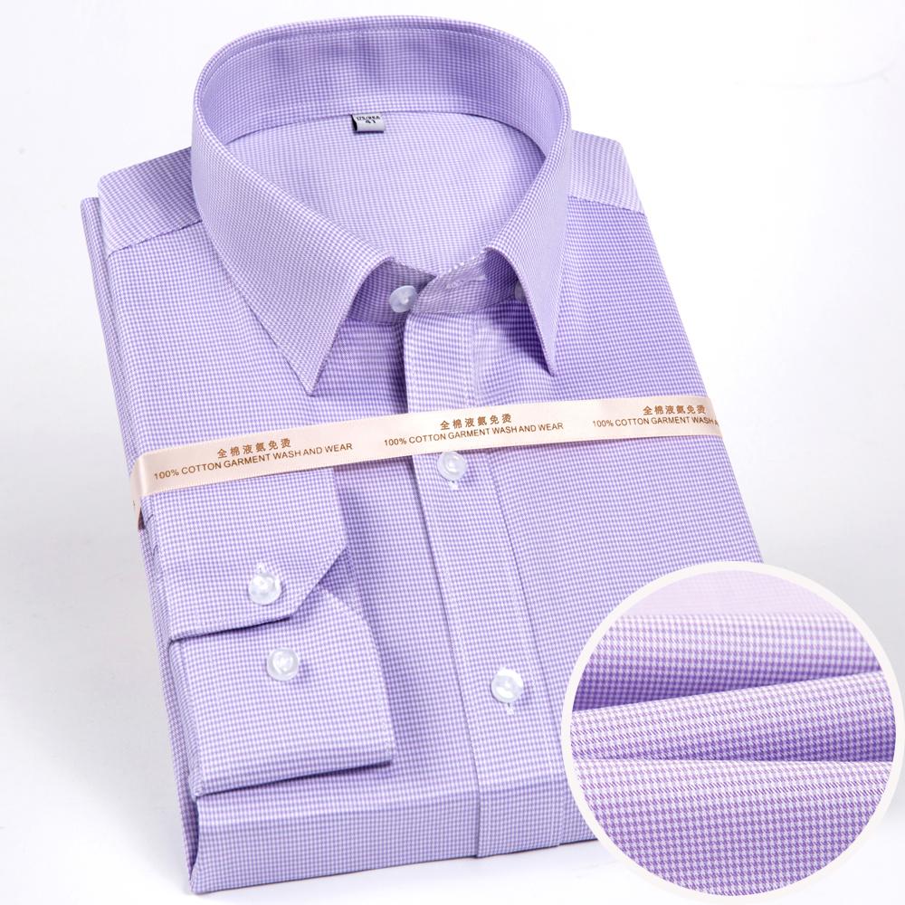 Men's Houndstooth Pattern Spread Collar Non-Iron Formal Shirts 100% Cotton - Long Sleeve Premium Quality Business Office Wear