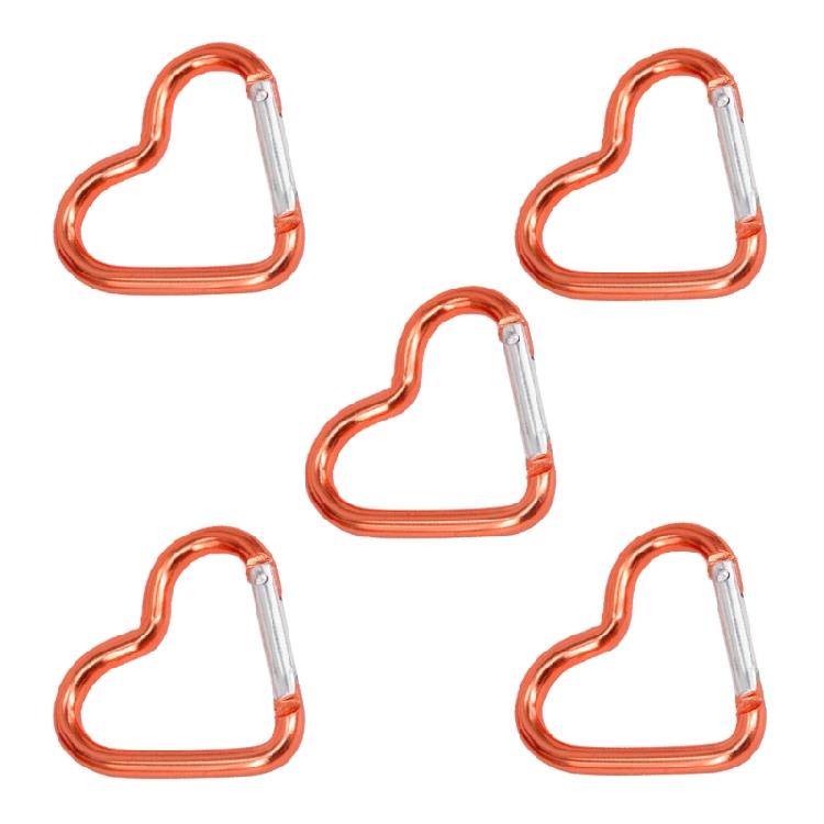 

5Pcs Heart Shape Spring Snap Clip Aluminum Alloy Carabiner Key Rings Clip Outdoor Camping Keyring Hook Easy to Use помаранчевий