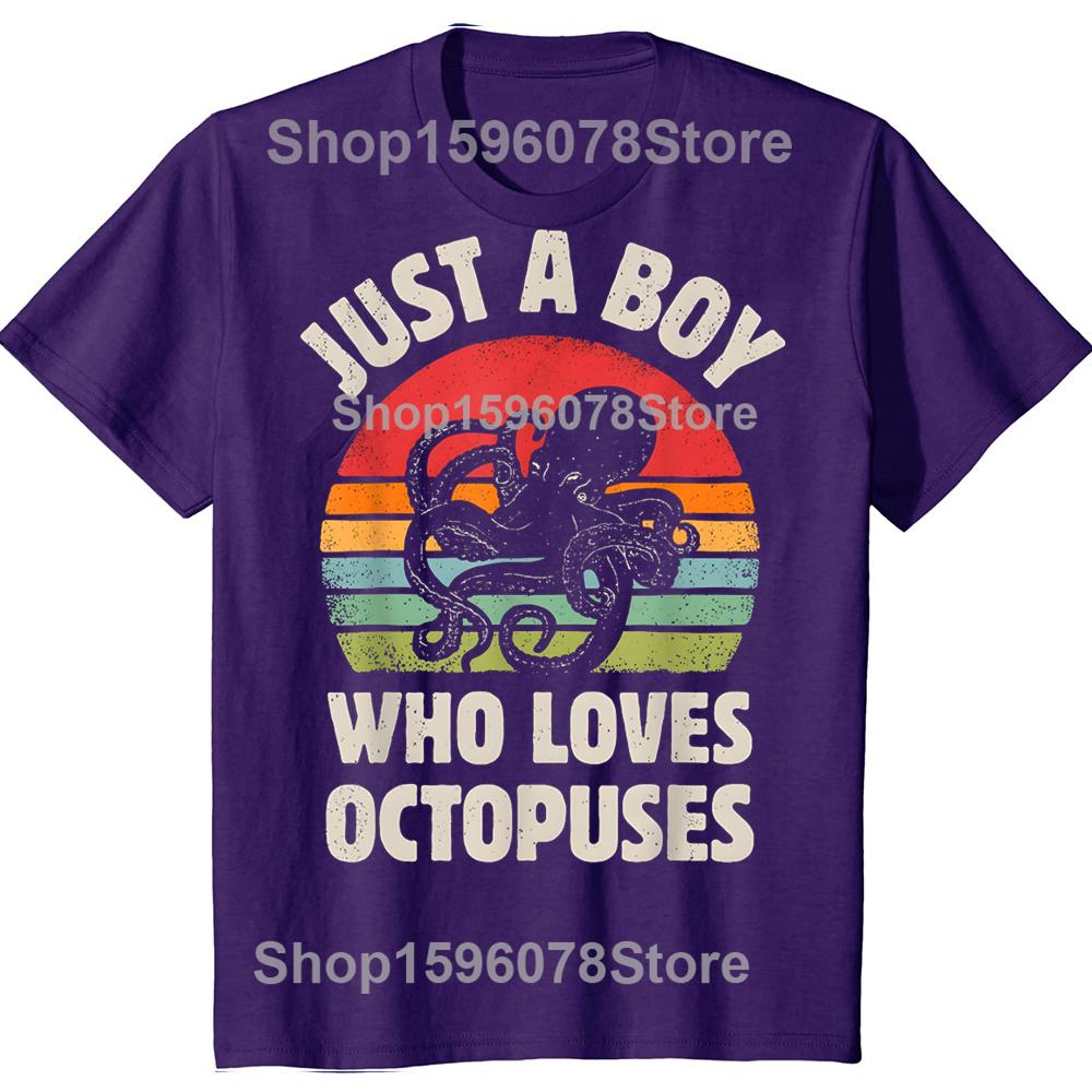 Octopus Just A Boy Who Loves Sea Animals Men Retro Vintage Tshirt Summer Cotton T Shirt Casual Tshirt Oversized Streetwear