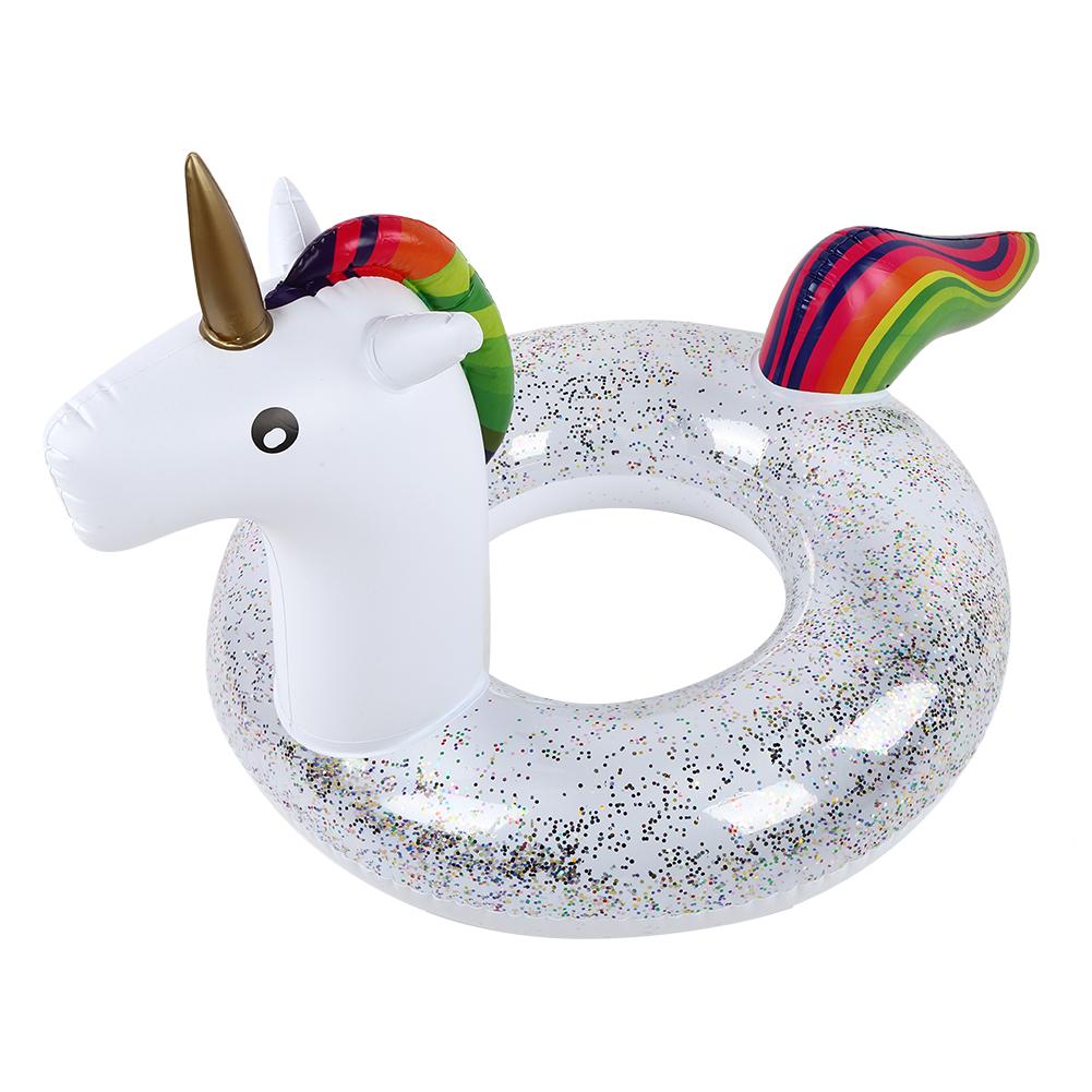 Adult Safety Swim Ring Large Life Rings Swimming Pool Water Toys with Transparent Sequins 90CM Licorne