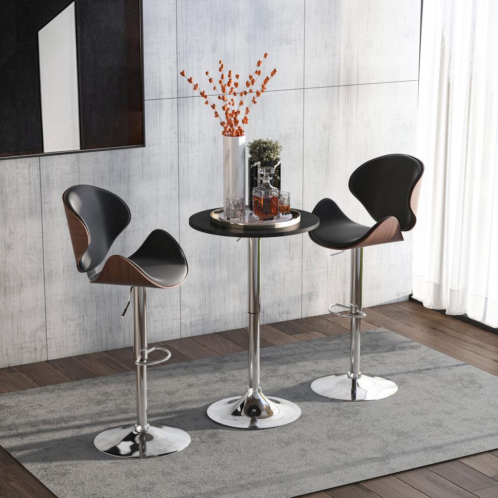 Bar Table, Height Adjustable, Round Non-Slip Base, Ø60 x 69-93 cm, Black