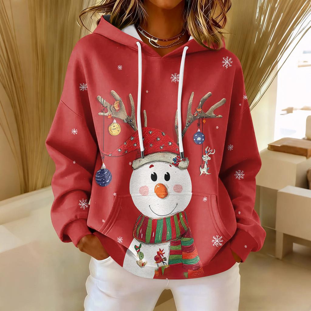 Women's Loose Comfortable Casual Fashion V-Neck Christmas Print Long Sleeve Hoodie