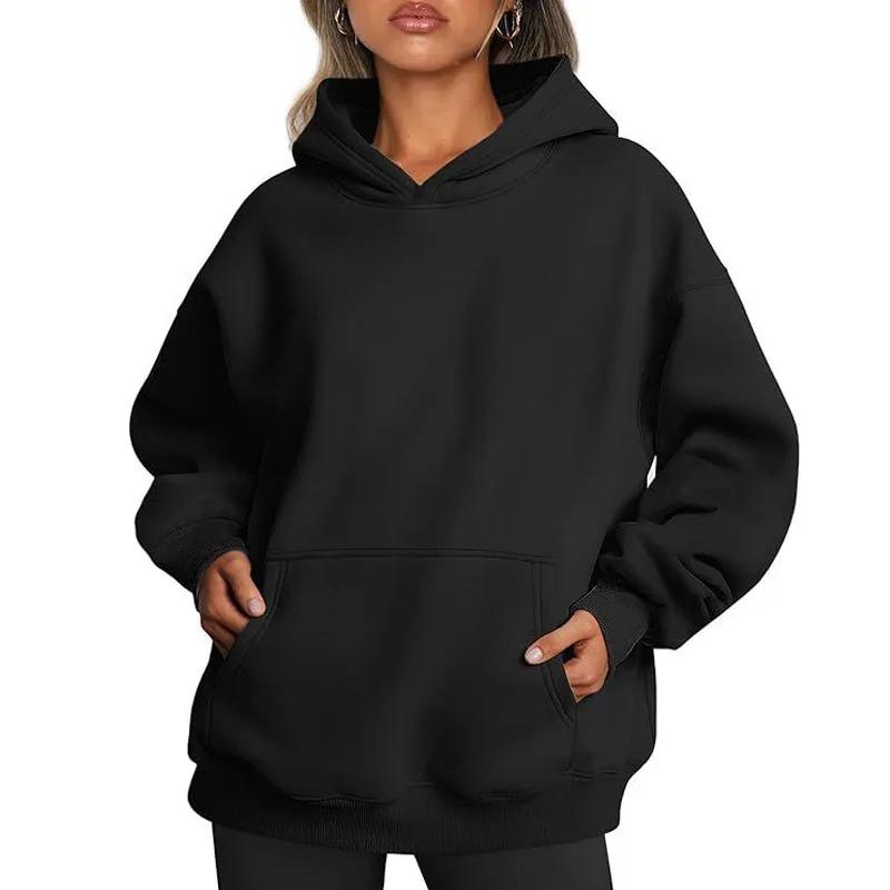 Oversized Schulterabfall Hoodie Damen Herbst Verdickter Hoodie Langarm Lange Tasche Lässig Bequem Streetwear