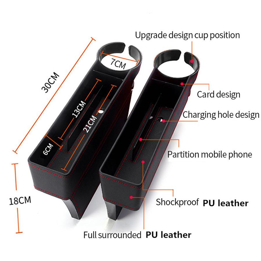 1pc  Beige Car Seat Gap Filler Organizer Pocket Seat Storage Box Multi-function PU Leather Box Universal